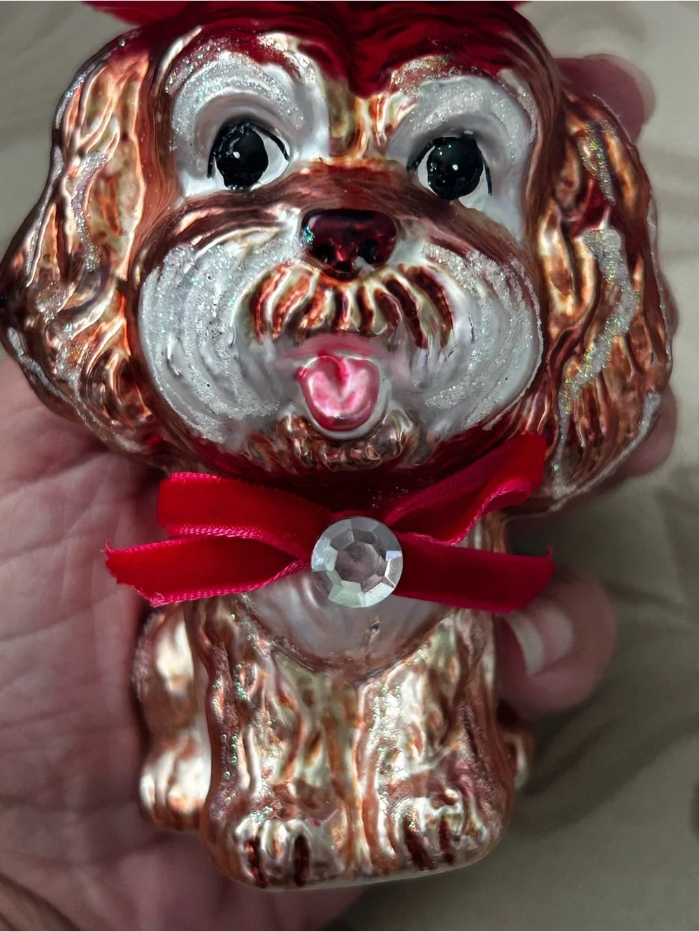 NWT Katherines Collection Christmas Ornaments Glass Puppy Dog Red Felt Hat Holly